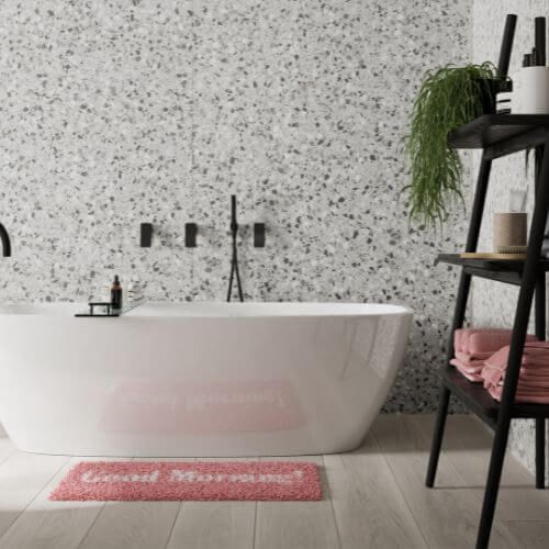 Laminate Shower Wall Panel Square Edge - 1200mm x 2440mm x 10.5mm Positano Grey Terrazzo