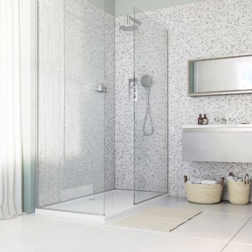 Laminate Shower Wall Panel Pro-Click - 579mm x 2440mm x 10.5mm Positano Grey Terrazzo