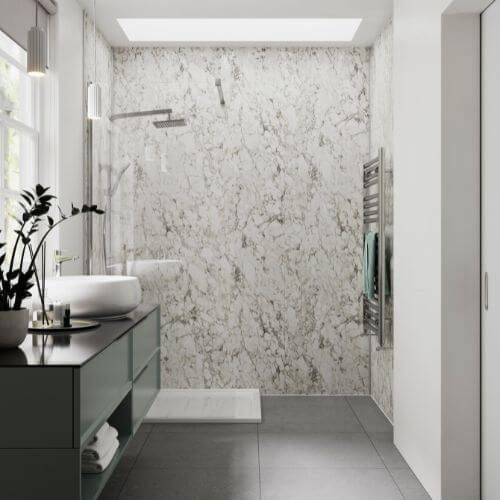 Laminate Shower Wall Panel Square Edge - 1200mm x 2440mm x 10.5mm Calacatta Marble