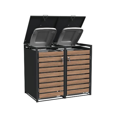 Ecoscape Double Bin Store with Lid - 1320mm x 800mm x 1160mm Charcoal & Woodgrain