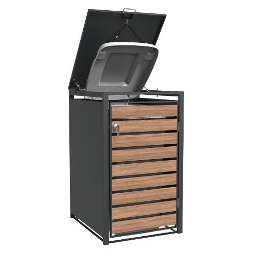 Ecoscape Single Bin Store with Lid - 680mm x 800mm x 1160mm Charcoal & Woodgrain