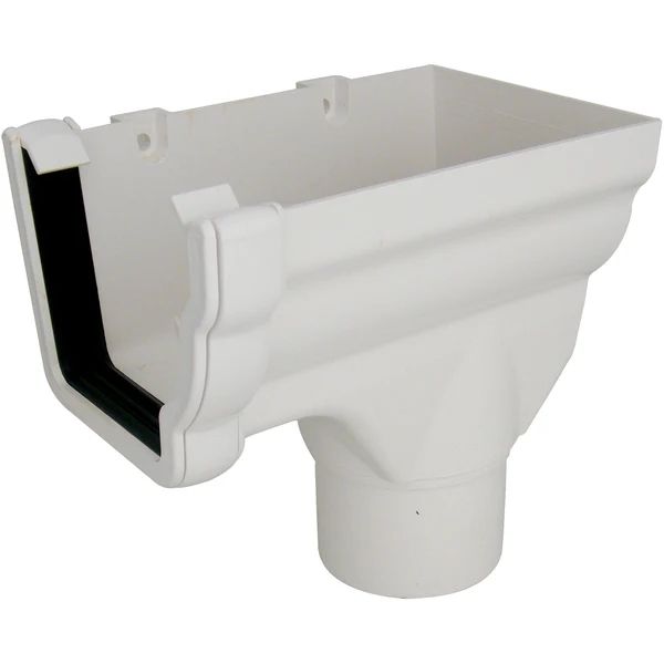 FloPlast Ogee Gutter Stopend Outlet Right Hand for 80mm Downpipe - 110mm x 80mm White