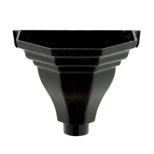 Cast Iron Round Downpipe Standard Hopper Head H1 Flat Back Outlet - 100mm Black